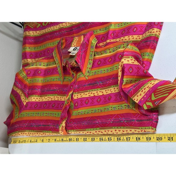 Vintage G2 George Gross Top Womens 10 Pink Orange Stripe Button Up Silk Colorful - Picture 10 of 11